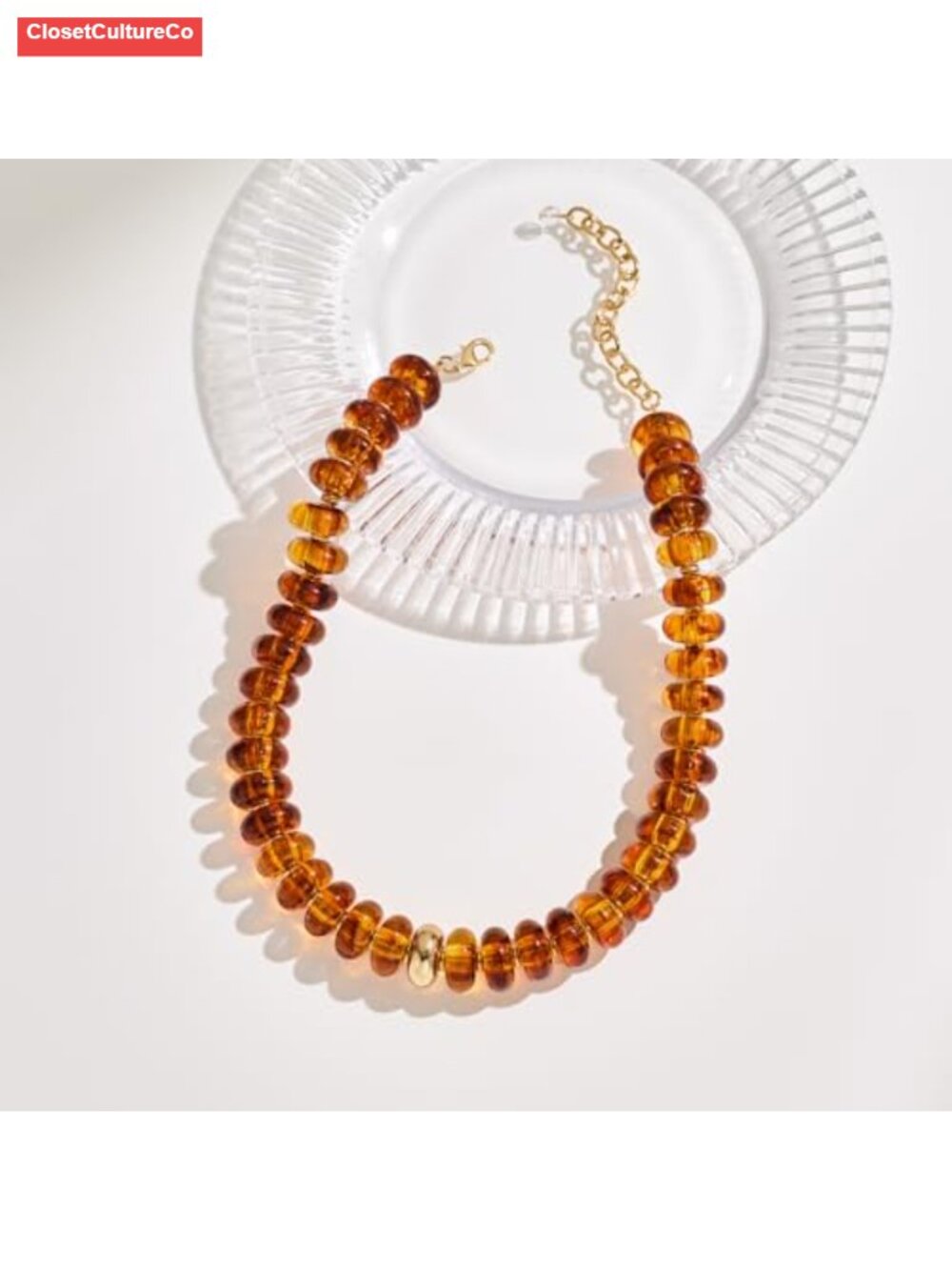 Oversized Resin Disc Beaded Choker Necklace Bold Statement Boho Summer Jewelry - Picture 3 of 6